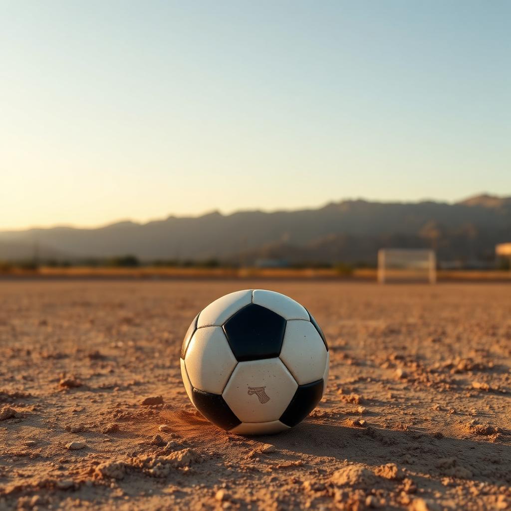 Balón en cancha desértica